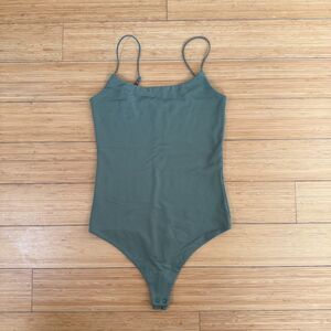 Nuuds Olive Green Smoothing Cami Bodysuit Spaghetti Strap Layering Top